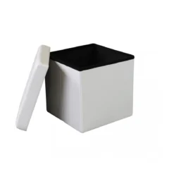 Pouf Contenitore quadrato in Ecopelle Bianco 38 x 38 x 38 cm