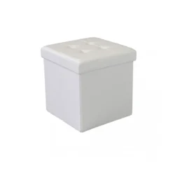 Pouf Contenitore quadrato in Ecopelle Bianco 38 x 38 x 38 cm