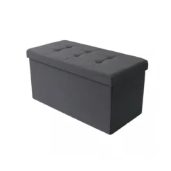 Pouf Contenitore Rettangolare in Stoffa Nero76x38 cm