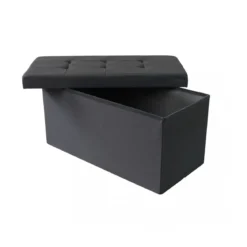 Pouf Contenitore Rettangolare in Stoffa Nero76x38 cm