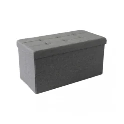 Pouf Contenitore Rettangolare in Stoffa Grigio Scuro 76x38 cm