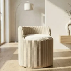 Pouf da Toeletta Contenitore Bianco Imbottito per Camera Soggiorno