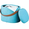 Pouff con Maniglia Contenitore Azzurro Tondo Puff Portaoggetti da Salotto