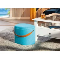 Pouff con Maniglia Contenitore Azzurro Tondo Puff Portaoggetti da Salotto