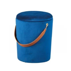 Pouff Contenitore Blu Tondo Puff Portaoggetti Sgabello con Maniglia