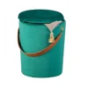 Pouff Contenitore Tondo Puff Verde Portaoggetti Sgabello con Maniglia