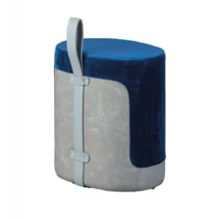 Pouff Secchiello con Maniglia Sgabello da Seduta e Poggiapiedi Blu