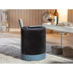 Pouff Secchiello Nero con Maniglia Sgabello da Seduta e Poggiapiedi