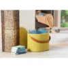 Pouff Tondo Giallo Verde Contenitore Puff Portaoggetti con Maniglia