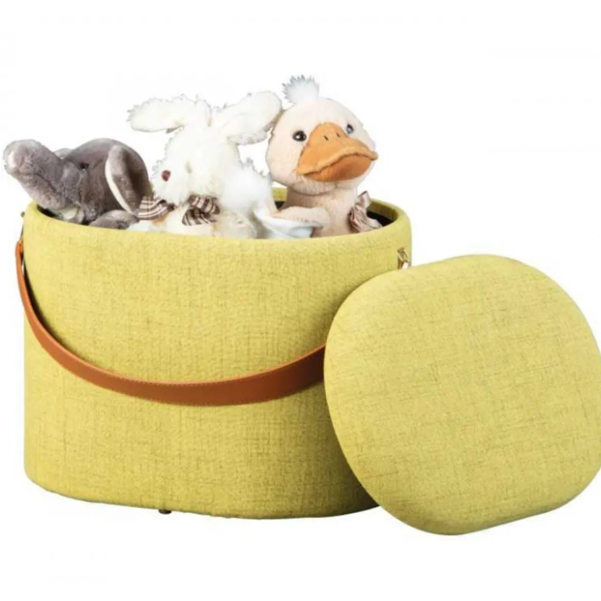 Pouff Tondo Giallo Verde Contenitore Puff Portaoggetti con Maniglia