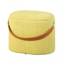 Pouff Tondo Giallo Verde Contenitore Puff Portaoggetti con Maniglia