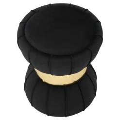 Pouf Imbottito in Velluto Nero Oro da Soggiorno Camera da Letto