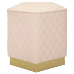 Pouf Imbottito Similpelle Trapuntata Rosa Oro Salotto Camera da Letto