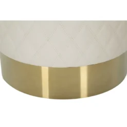 Pouf Imbottito Similpelle Trapuntata Bianco Oro Salotto Camera da Letto