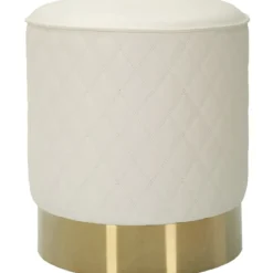 Pouf Imbottito Similpelle Trapuntata Bianco Oro Salotto Camera da Letto