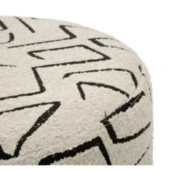Pouf in Spugna Beige Nero Design Astratto da Soggiorno Camera da Letto
