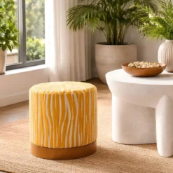 Pouf in Spugna Zebrato Senape Marrone da Soggiorno Camera da Letto
