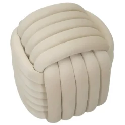 Pouf in Velluto Crema Quadrato Elegante per Salotto Camera da Letto