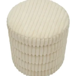 Pouf Letto Divano Bianco Rotondo Imbottito Mdf Poliestere Morbido