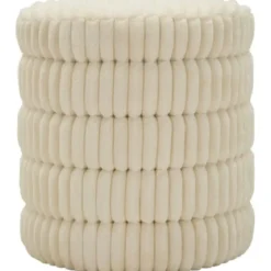 Pouf Letto Divano Bianco Rotondo Imbottito Mdf Poliestere Morbido