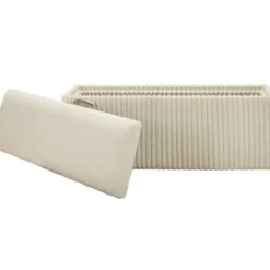 Pouf Panca Contenitore Bianco Imbottito Mdf Poliestere Camera da Letto