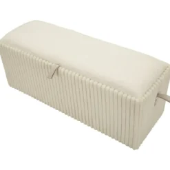 Pouf Panca Contenitore Bianco Imbottito Mdf Poliestere Camera da Letto