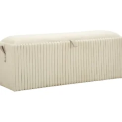 Pouf Panca Contenitore Bianco Imbottito Mdf Poliestere Camera da Letto