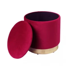 Pouf Poggiapiedi Rotondo da Salotto in Velluto Rosso base oro
