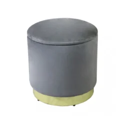Pouf Poggiapiedi Rotondo da Salotto in Velluto Grigio base oro
