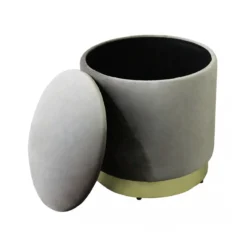 Pouf Poggiapiedi Rotondo da Salotto in Velluto Tortora base oro