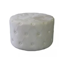 Pouf Poggiapiedi Rotondo in Velluto Beige 67 x 41 cm