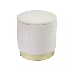 Pouf Poggiapiedi Rotondo in Velluto Beige base oro