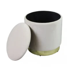 Pouf Poggiapiedi Rotondo in Velluto Beige base oro