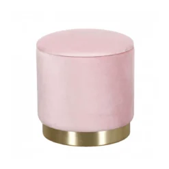Pouf Poggiapiedi Rotondo in Velluto Rosa base oro