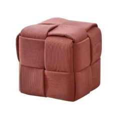 Pouf Quadrato 39x39x39 cm in Tessuto Effetto Intrecciato Mattone
