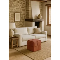 Pouf Quadrato 39x39x39 cm in Tessuto Effetto Intrecciato Mattone