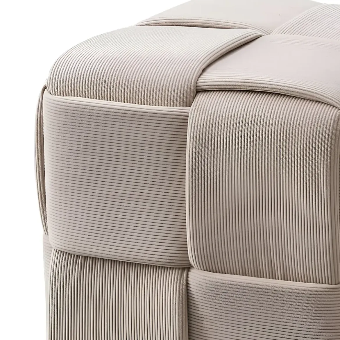 Pouf Quadrato 39x39x39 cm in Tessuto Effetto Intrecciato Tortora