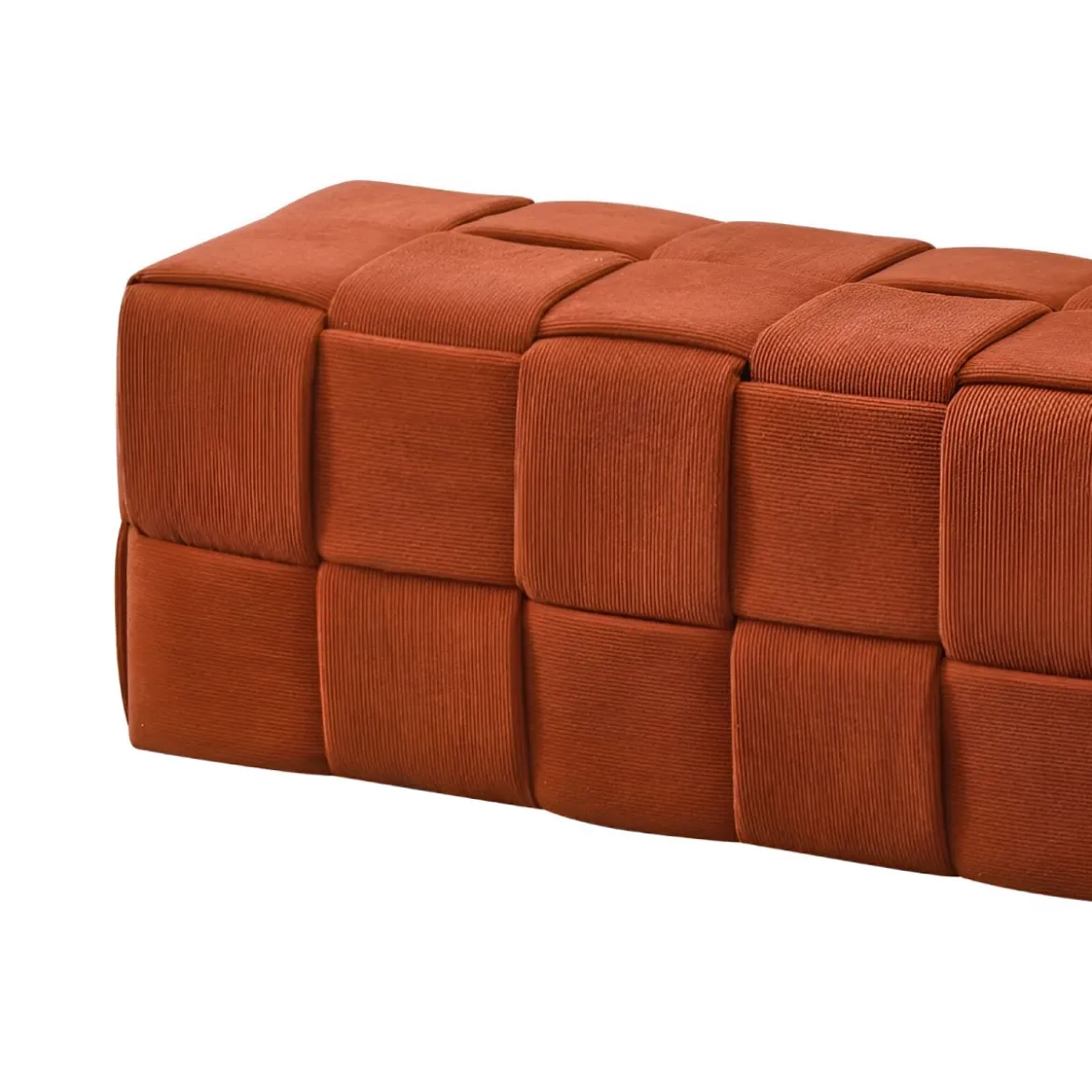 Pouf Rettangolare 104x39x39 cm in Tessuto Effetto Intrecciato Ruggine