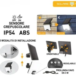 Proiettore Solare LED 8W con Pannello Orientabile Sensore Movimento