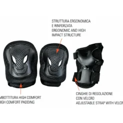 Protezioni Imbottite Adulti Nero Ginocchia Gomiti Polsi Bicicletta