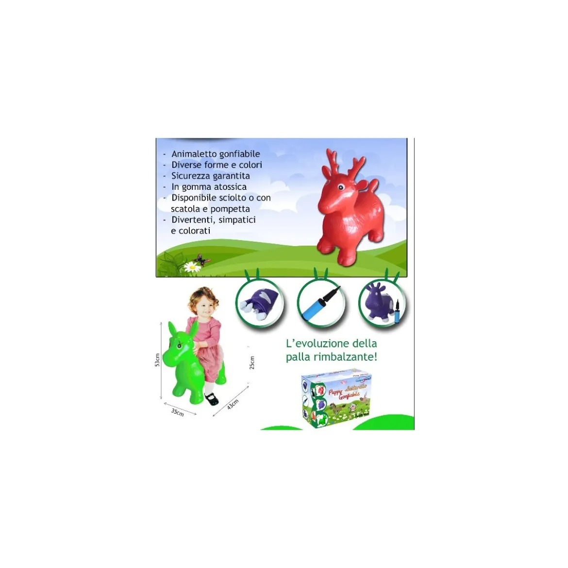 Puppy Animaletti Cavalcabili Gonfiabili Gomma Saltarello Giochi Bimbi Max 35kg