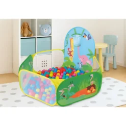 Recinto Pop-up per Bambini Richiudibile con Canestro e Palline Colorate