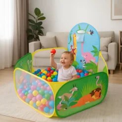 Recinto Pop-up per Bambini Richiudibile con Canestro e Palline Colorate