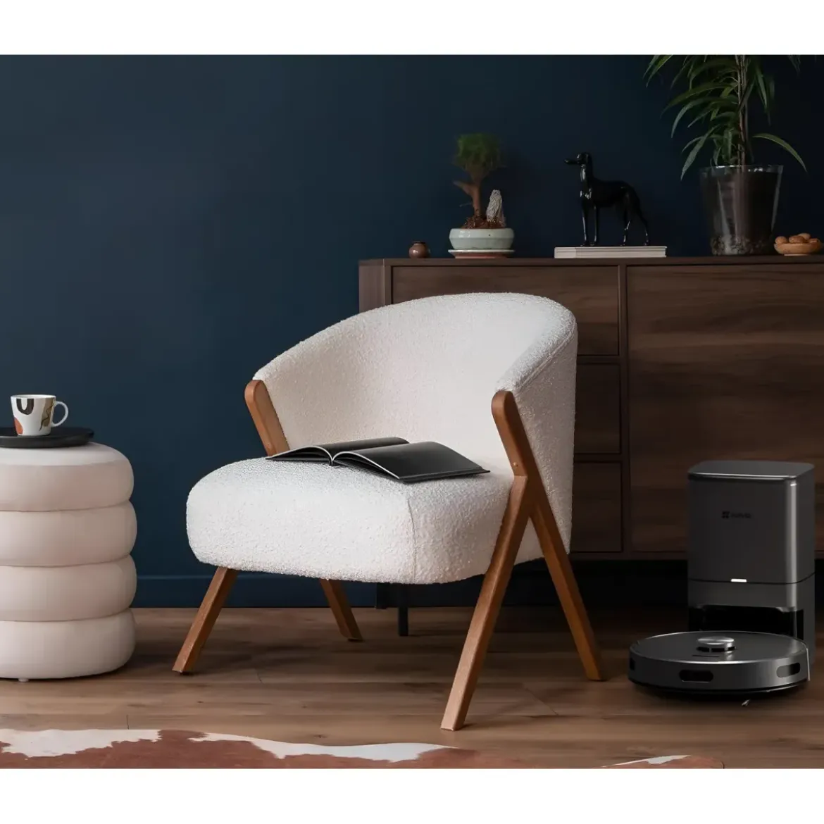 Robot Aspirapolvere Lavapavimenti Nero con Base 0,35L Mappatura Smart