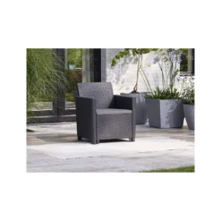 Salottino da Esterno 2 Poltrone Tavolo Contenitore Grafite Effetto Legno