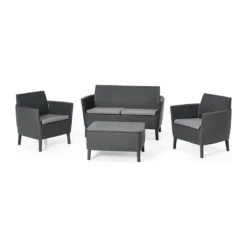 Salottino da Esterno 4 Posti Rattan Grafite con Tavolino Contenitore