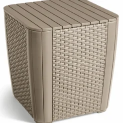 Salottino da Giardino 2 Posti Sabbia con Tavolino Contenitore Rattan