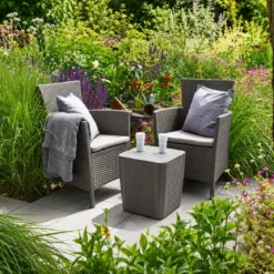 Salottino da Giardino 2 Posti Sabbia con Tavolino Contenitore Rattan