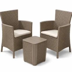 Salottino da Giardino 2 Posti Sabbia con Tavolino Contenitore Rattan
