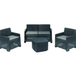 Salottino Rattan 4 posti Antracite con Cuscini per Esterno